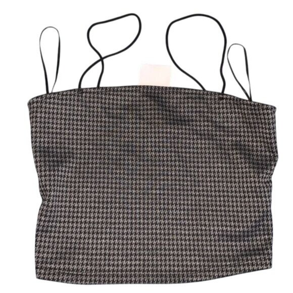 Houndstooth Cropped Tank Top With Spaghetti Straps  Small  Bear Dance  Cotton Bl - Picture 1 of 5